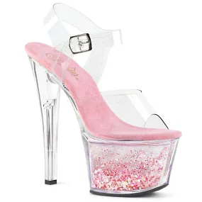 7" Heel Clear-Pink Glitter Platforms*