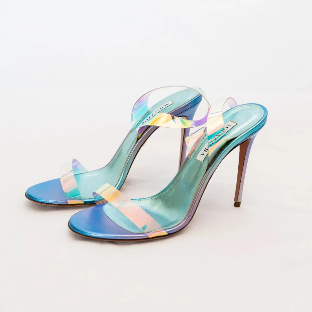 Aquazzura Blue Metallic Strappy Sandal Heels  39