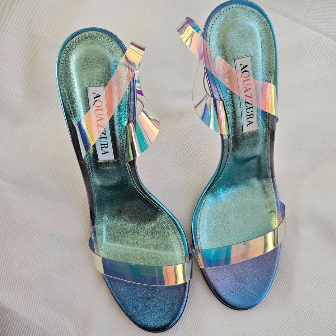 Aquazzura Blue Metallic Strappy Sandal Heels  39