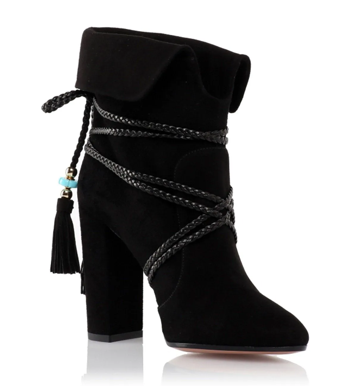 Autumn And Winter Thick Heel Strap Tassel Ankle Boots