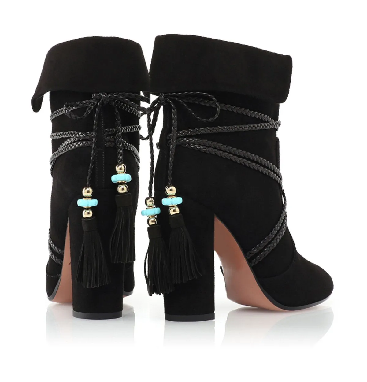 Autumn And Winter Thick Heel Strap Tassel Ankle Boots