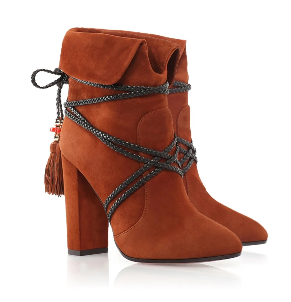 Autumn And Winter Thick Heel Strap Tassel Ankle Boots