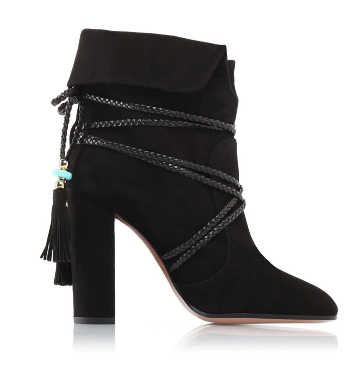 Autumn And Winter Thick Heel Strap Tassel Ankle Boots