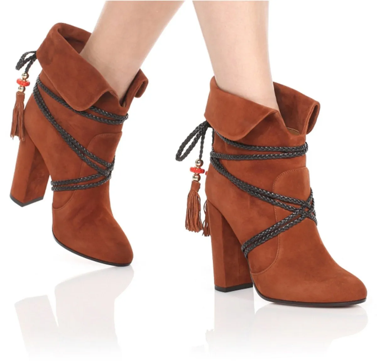 Autumn And Winter Thick Heel Strap Tassel Ankle Boots