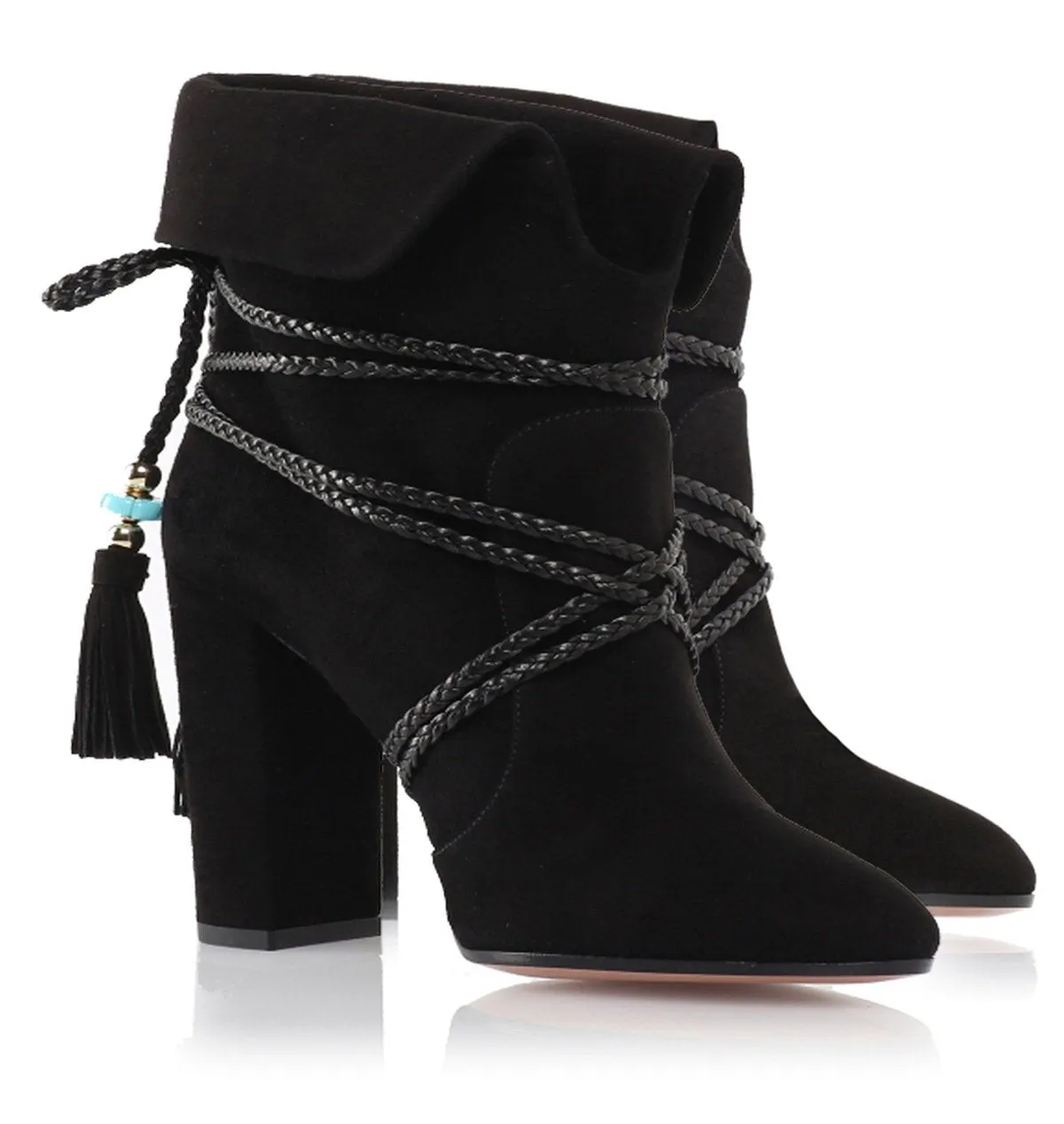 Autumn And Winter Thick Heel Strap Tassel Ankle Boots