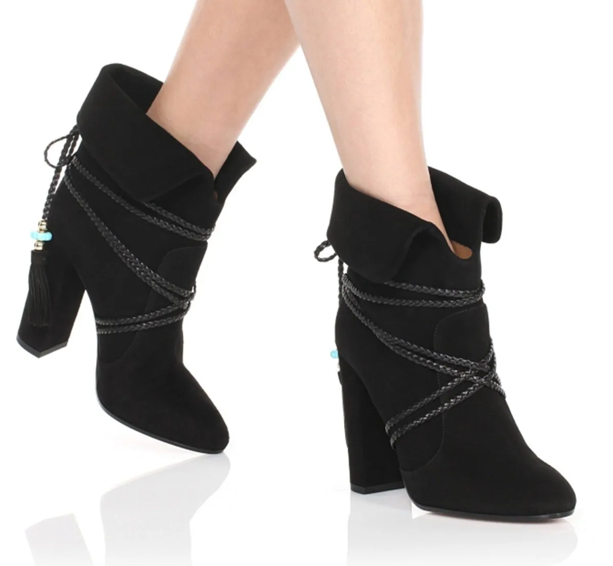 Autumn And Winter Thick Heel Strap Tassel Ankle Boots