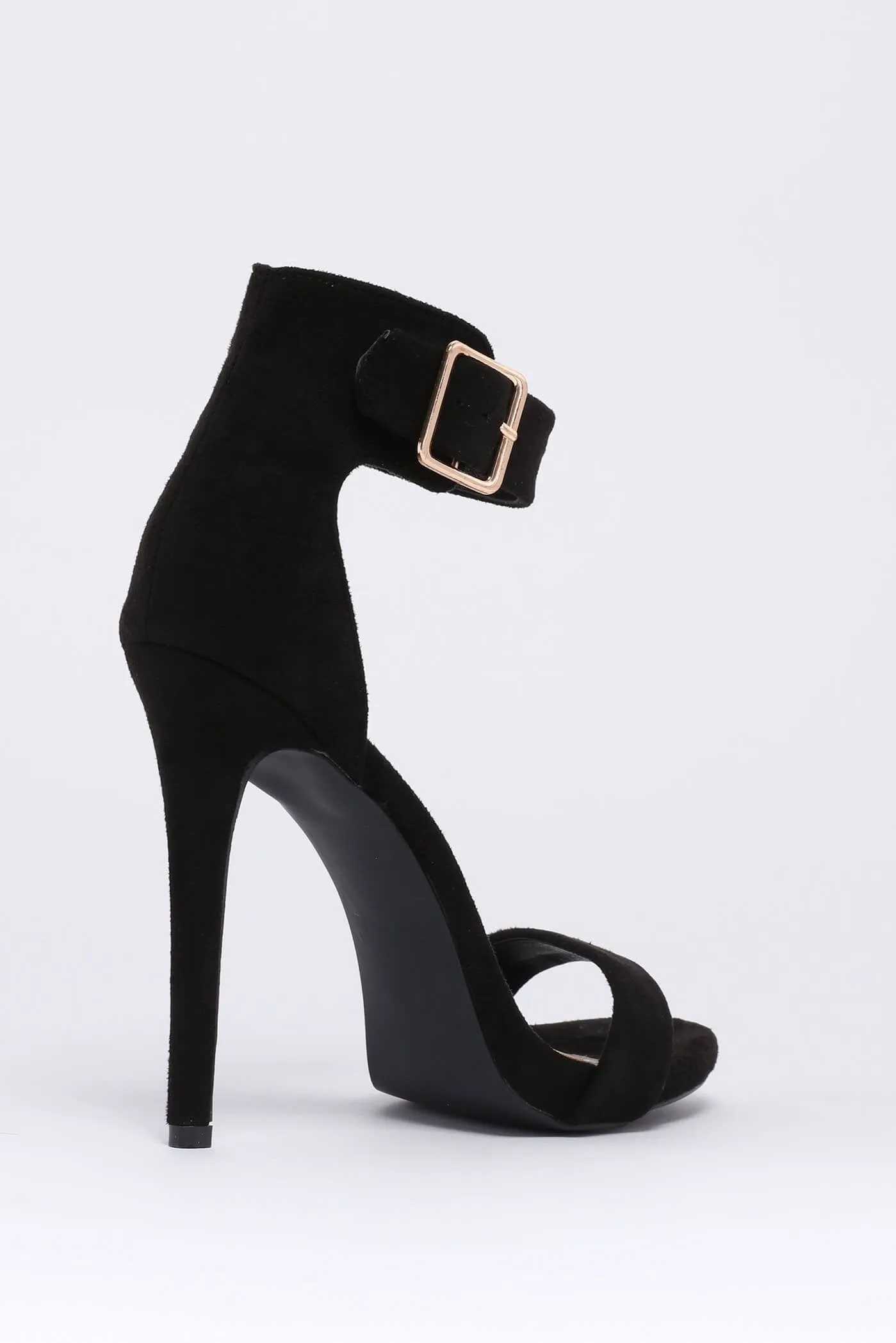 Black Suede Effect Buckle Sandals