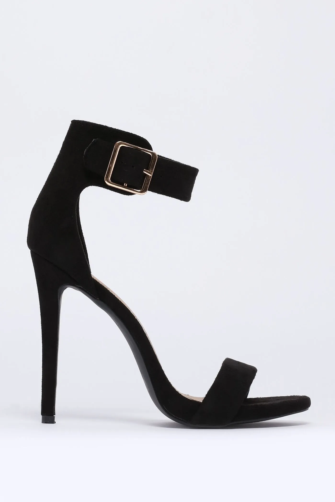 Black Suede Effect Buckle Sandals