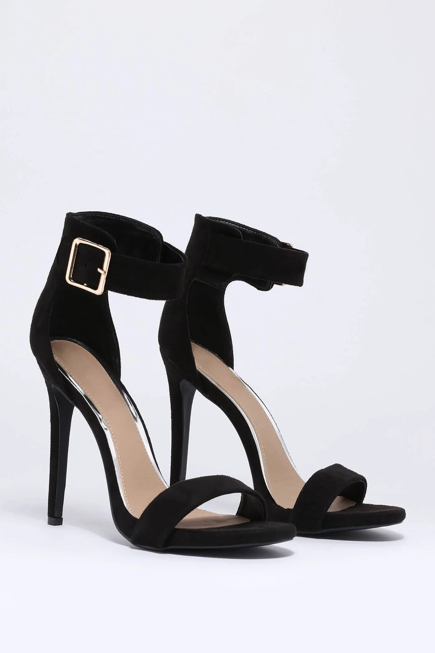 Black Suede Effect Buckle Sandals