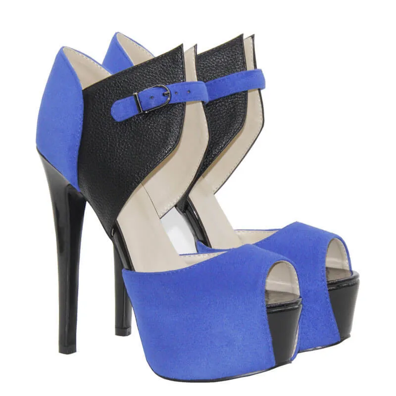 Blue Platform Gladiators Peep Toe Sandals