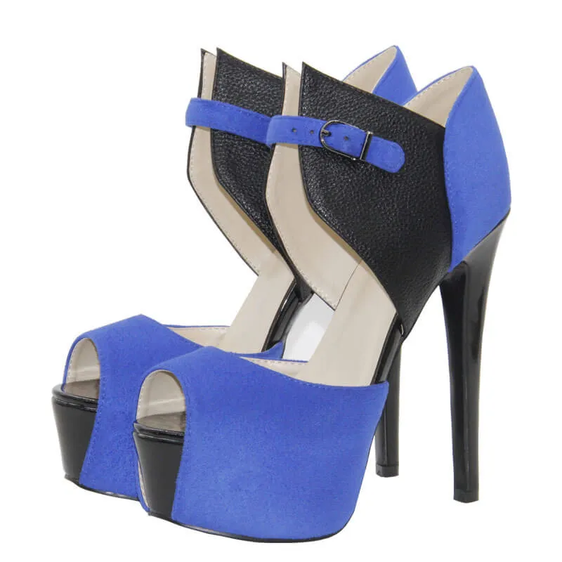 Blue Platform Gladiators Peep Toe Sandals