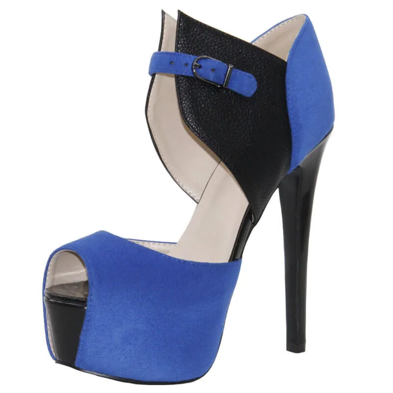 Blue Platform Gladiators Peep Toe Sandals