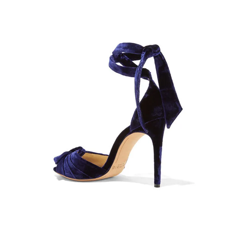 Blue Suede Strap Open Toe High Heel Sandals