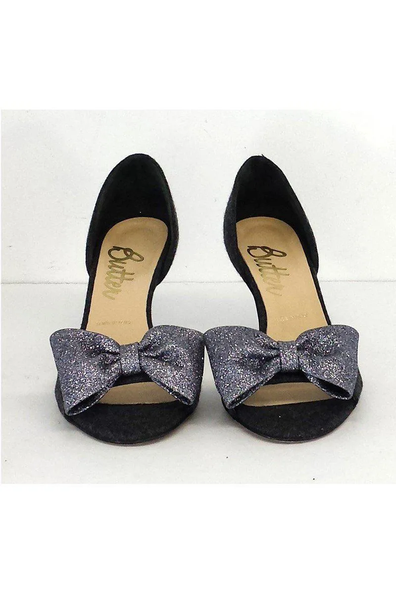 Butter - Gray & Silver Glitter Bow Heels Sz 6.5