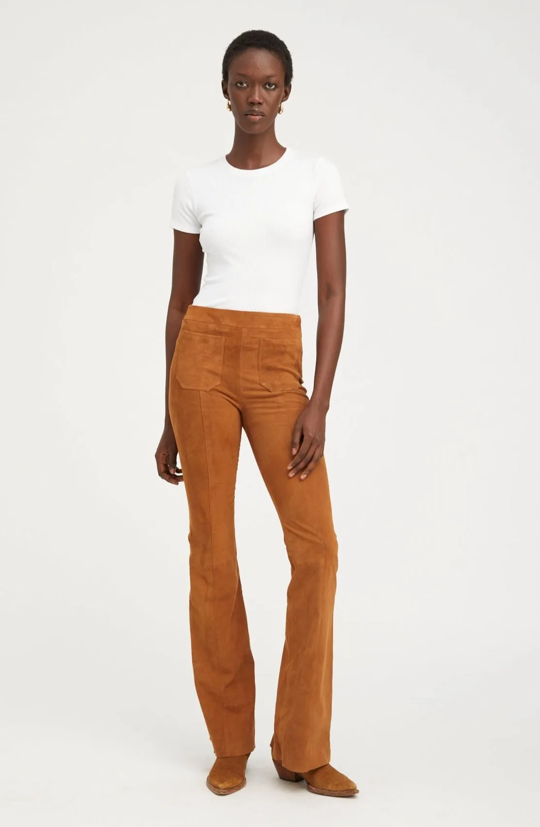 Dark Cognac Patch Pockets Super Flare Pants