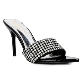 Diamante Strap Pointed Heel Sandals In Black