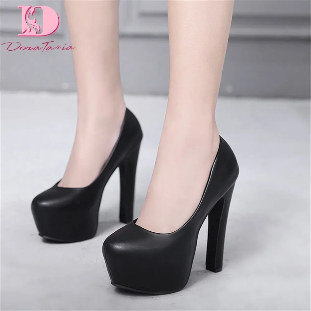 Doratasia   Dropship Slip On 14cm High Heels Platform Women Shoes Woman Spring Mature Elegant Office Lady Black White Pumps