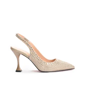 Elegant Gold Rhinestone Slingback Heels | 423M-X