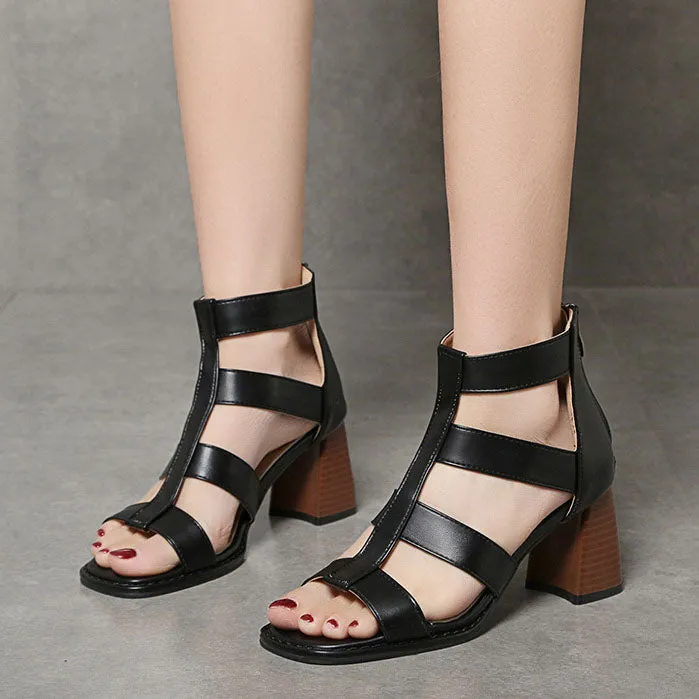 elveswallet Retro Thin strap Thick heel Roman Sandals