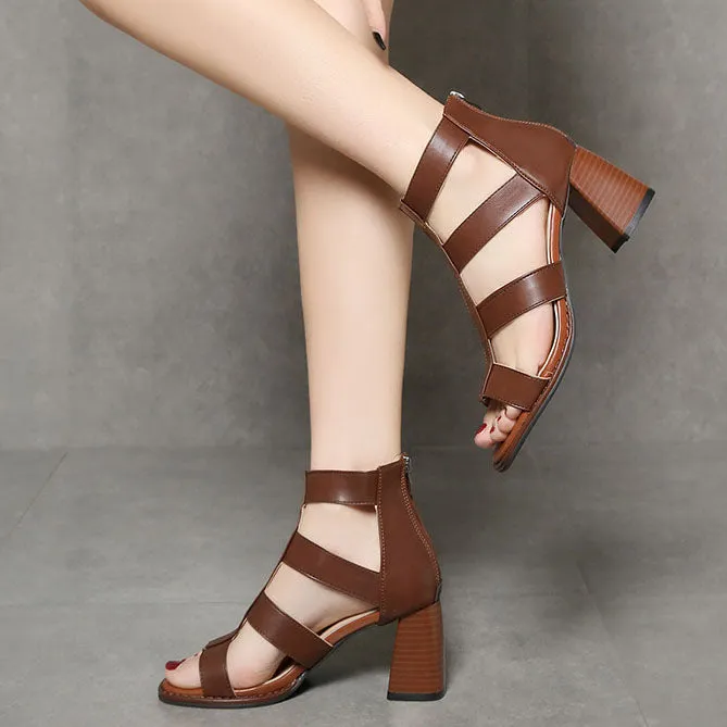 elveswallet Retro Thin strap Thick heel Roman Sandals