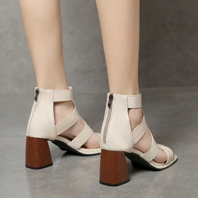 elveswallet Retro Thin strap Thick heel Roman Sandals