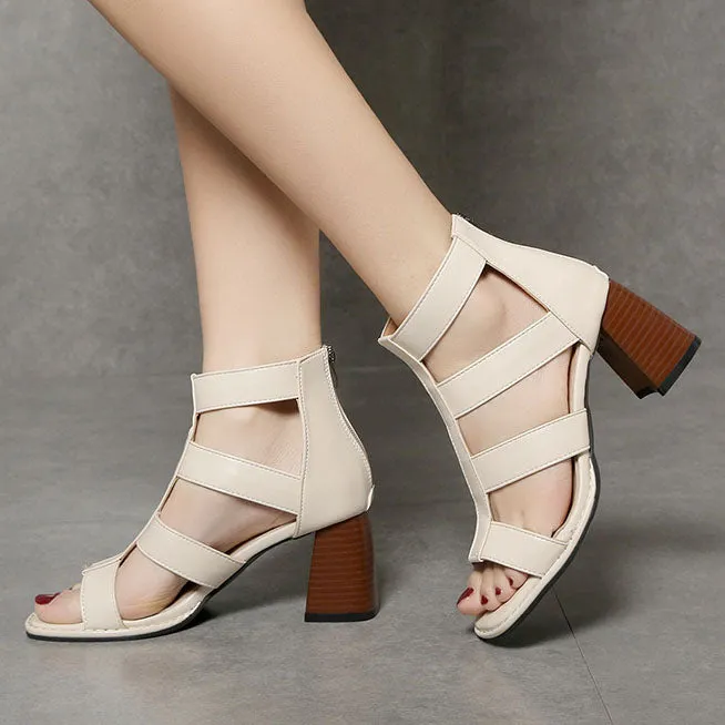 elveswallet Retro Thin strap Thick heel Roman Sandals