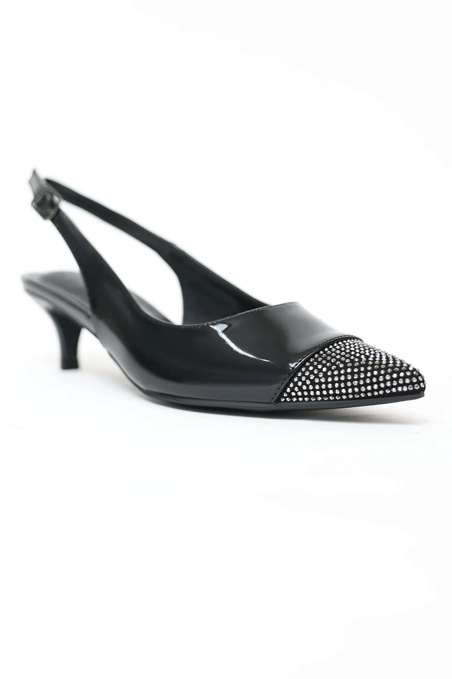 EMBELLISHED SLINGBACK KITTEN HEELS-BLACK