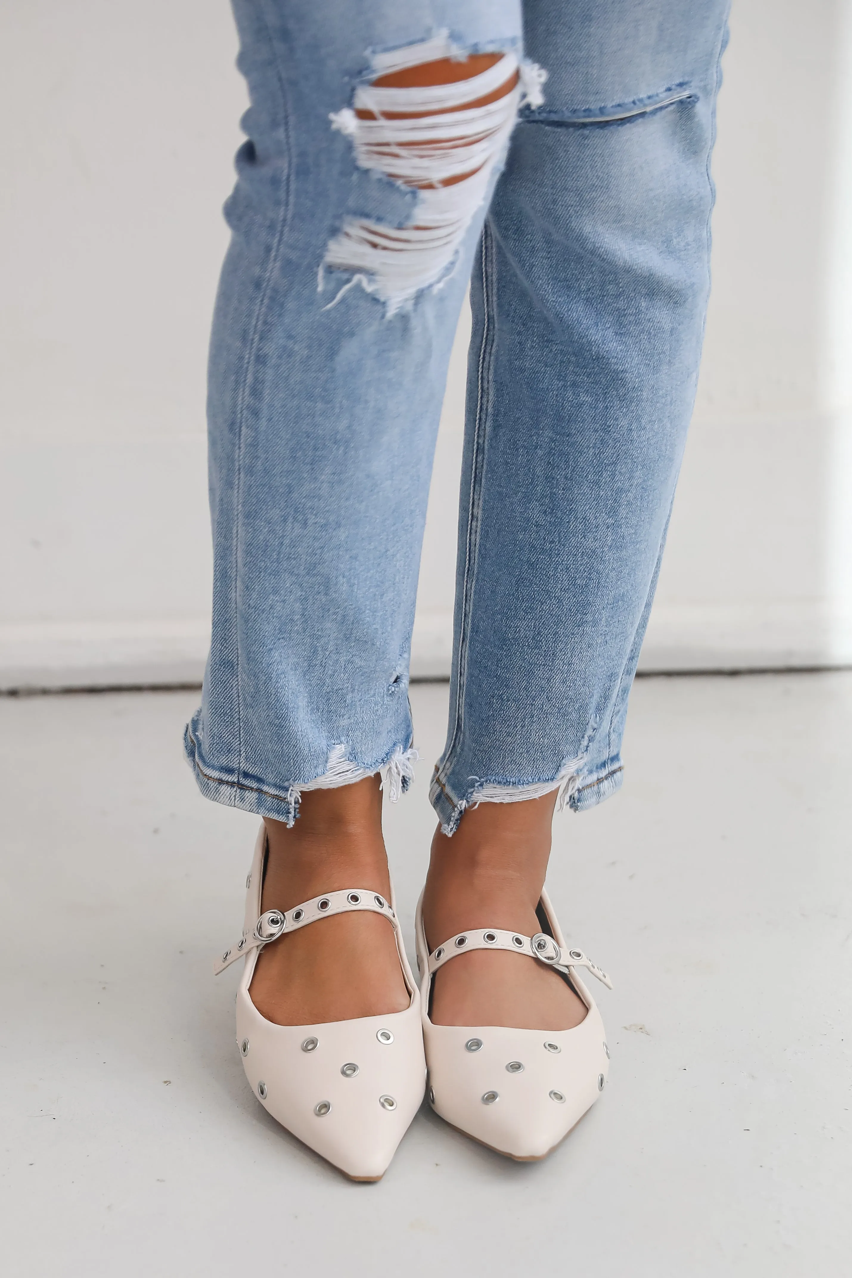 FINAL SALE - Stay On Point Ivory Studded Flats