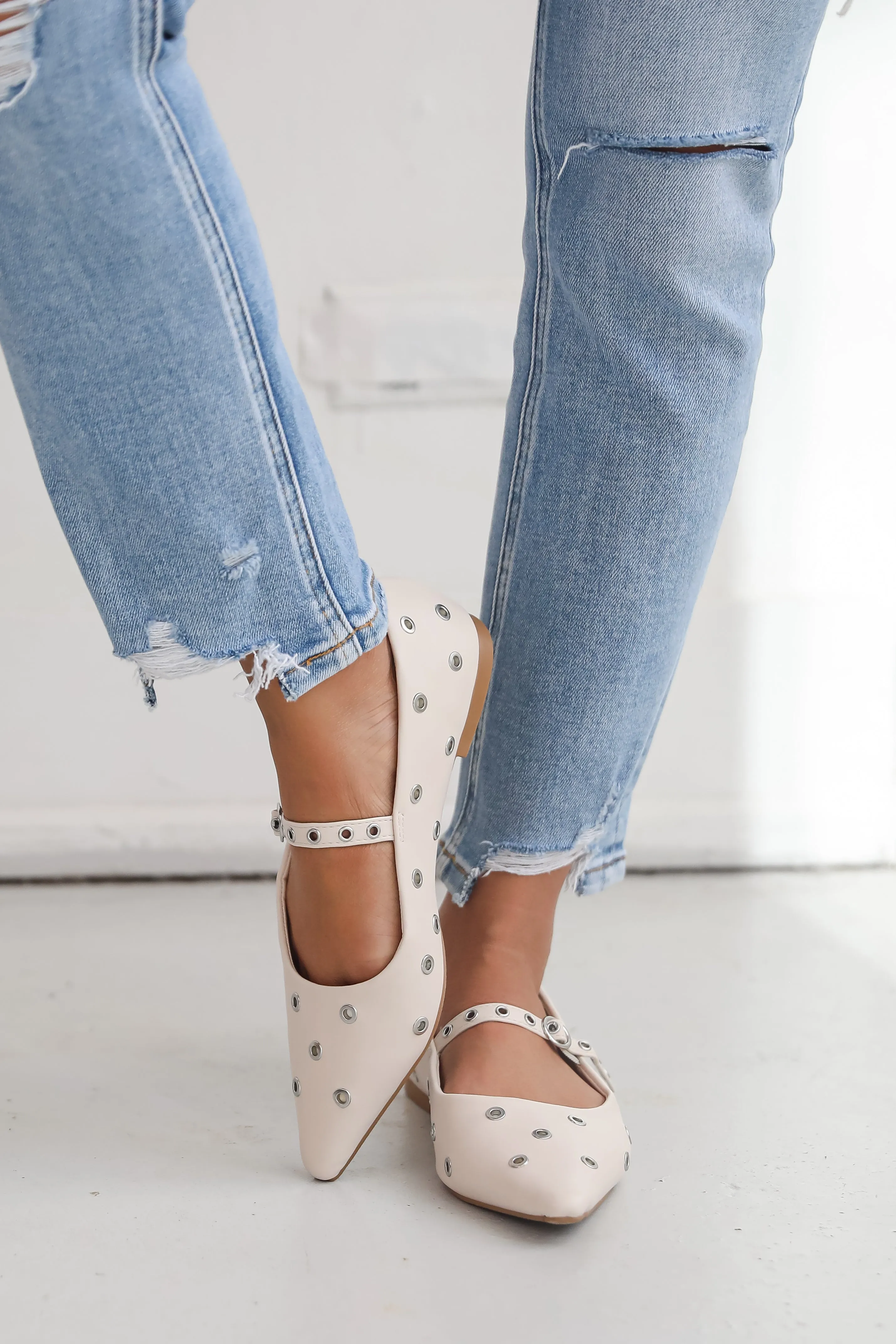 FINAL SALE - Stay On Point Ivory Studded Flats