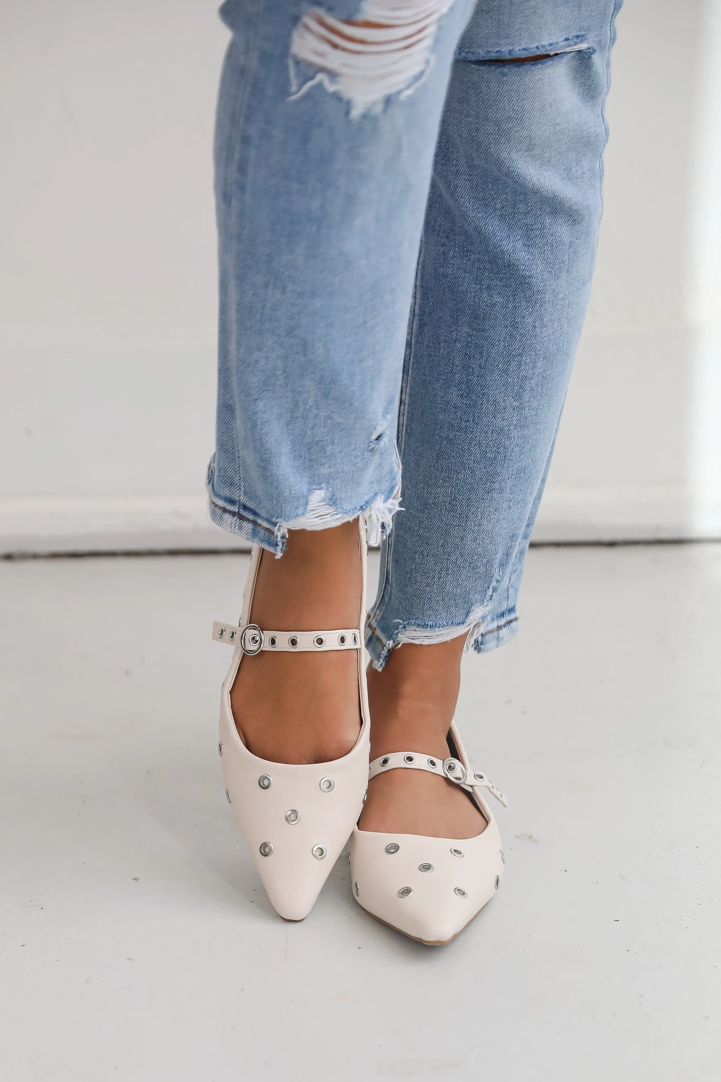 FINAL SALE - Stay On Point Ivory Studded Flats