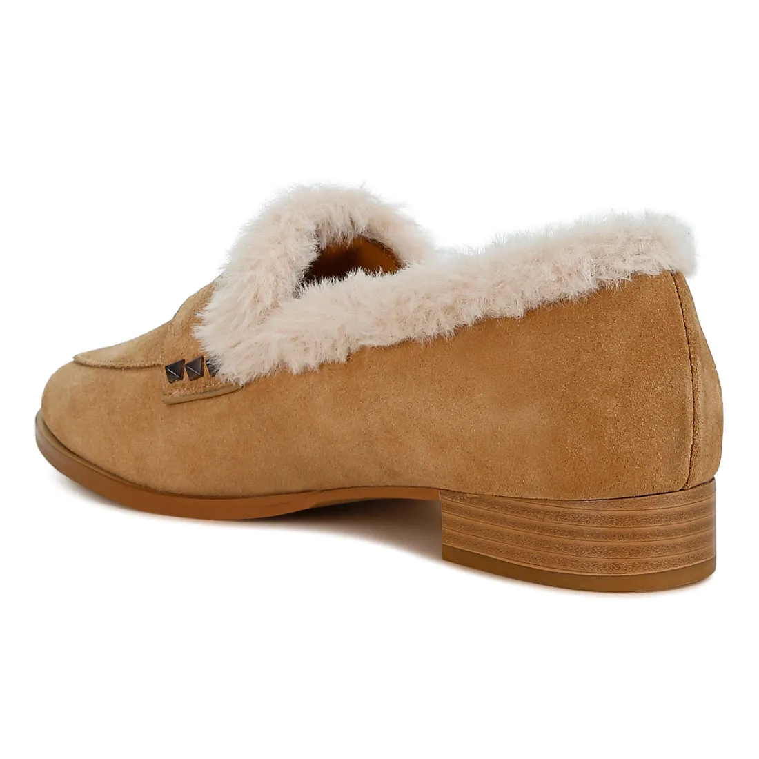 Fur Trim Suede Loafers