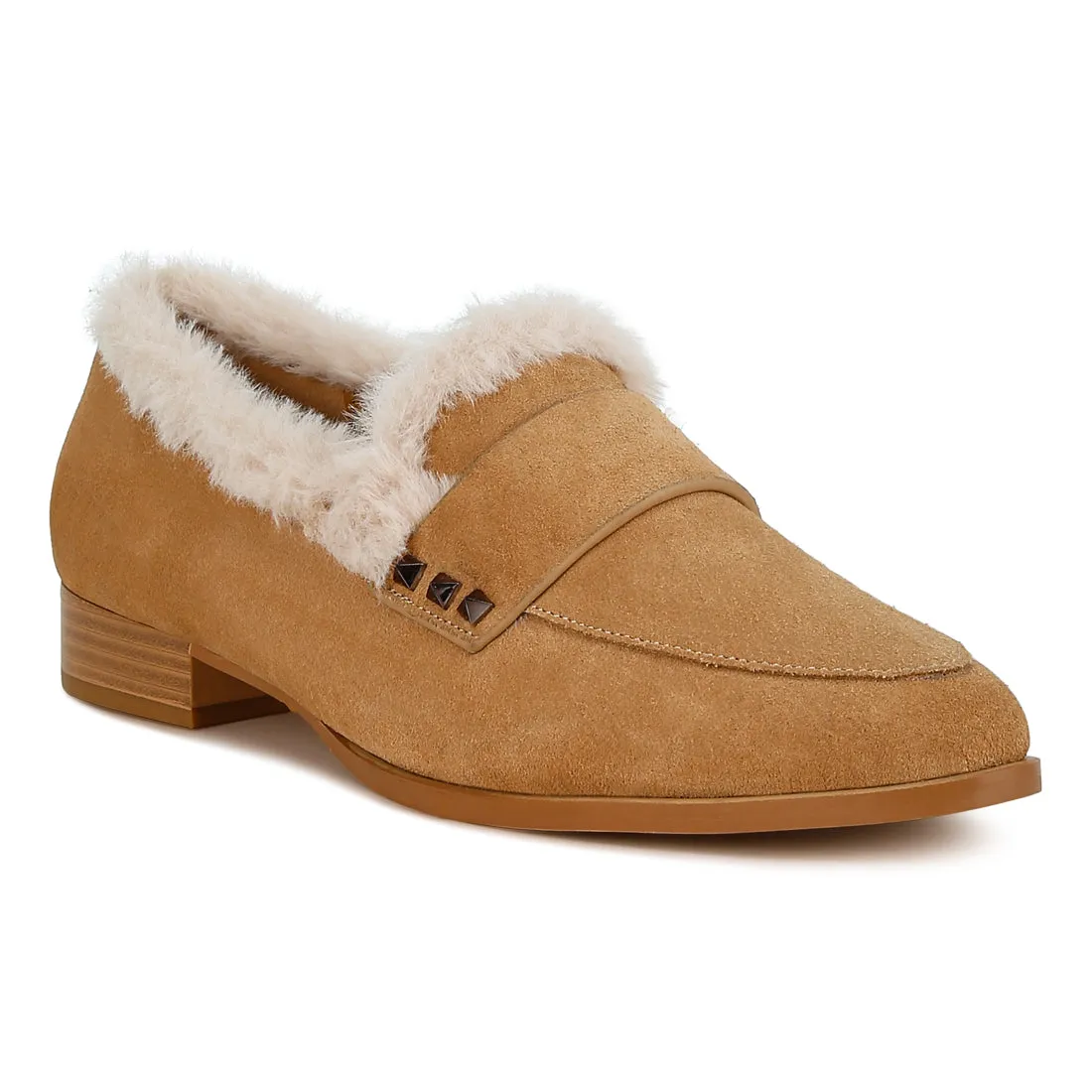 Fur Trim Suede Loafers