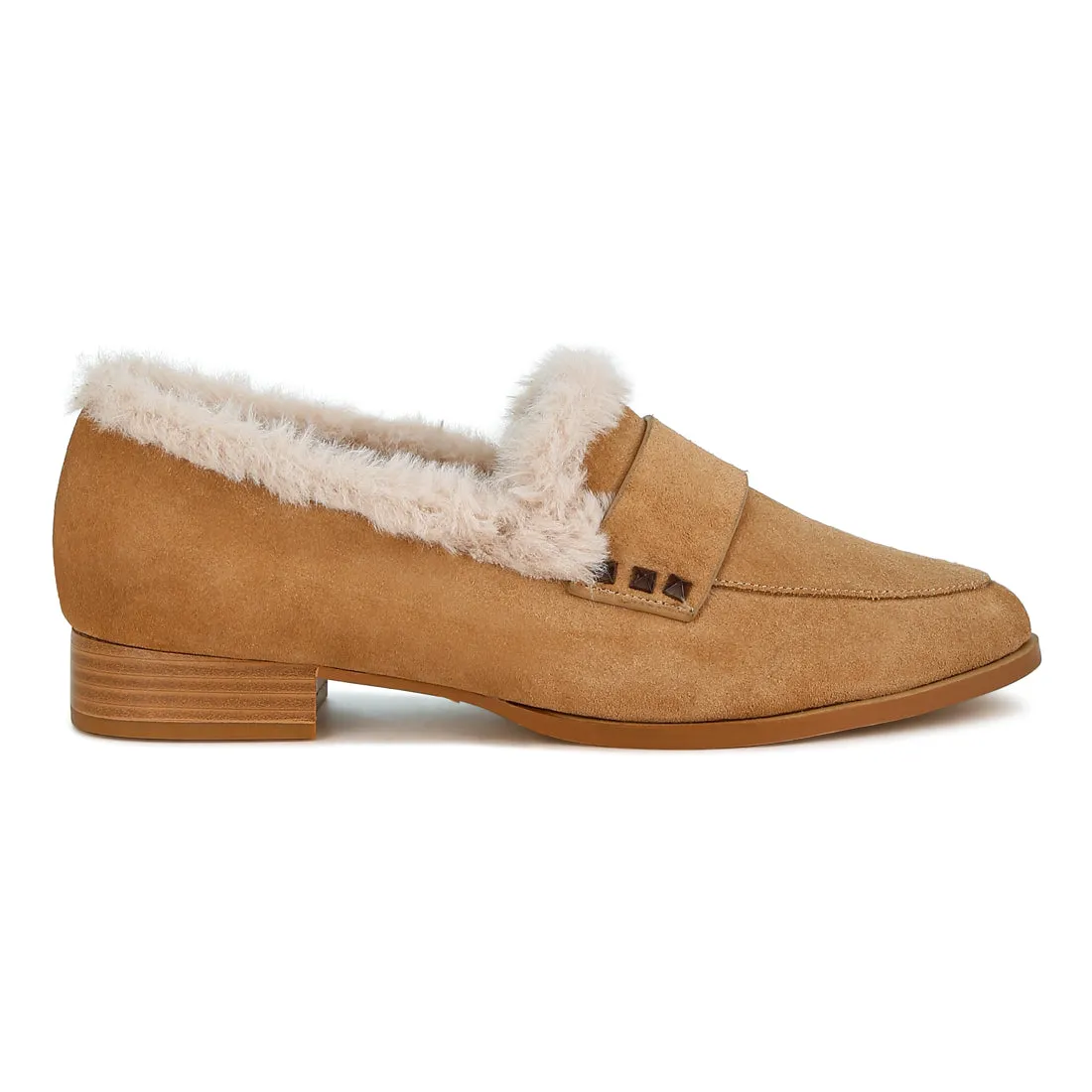 Fur Trim Suede Loafers