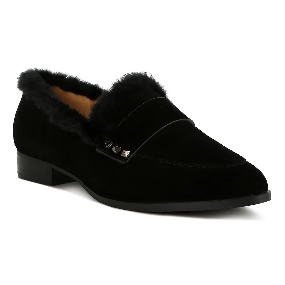 Fur Trim Suede Loafers