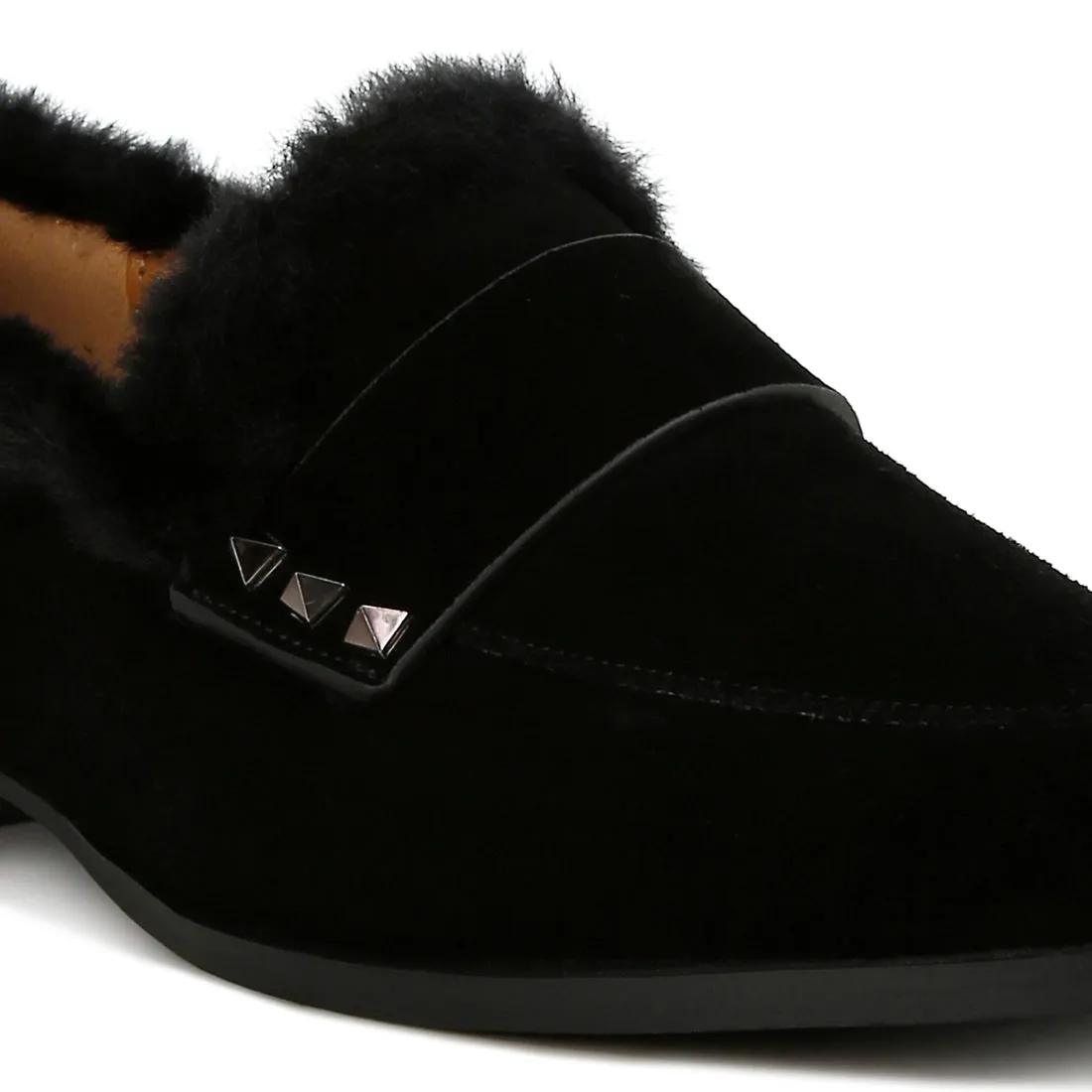 Fur Trim Suede Loafers