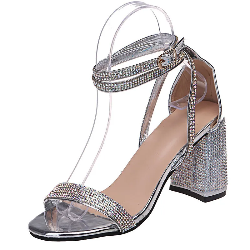 Glitter And Gleam Rhinestone Block Heels