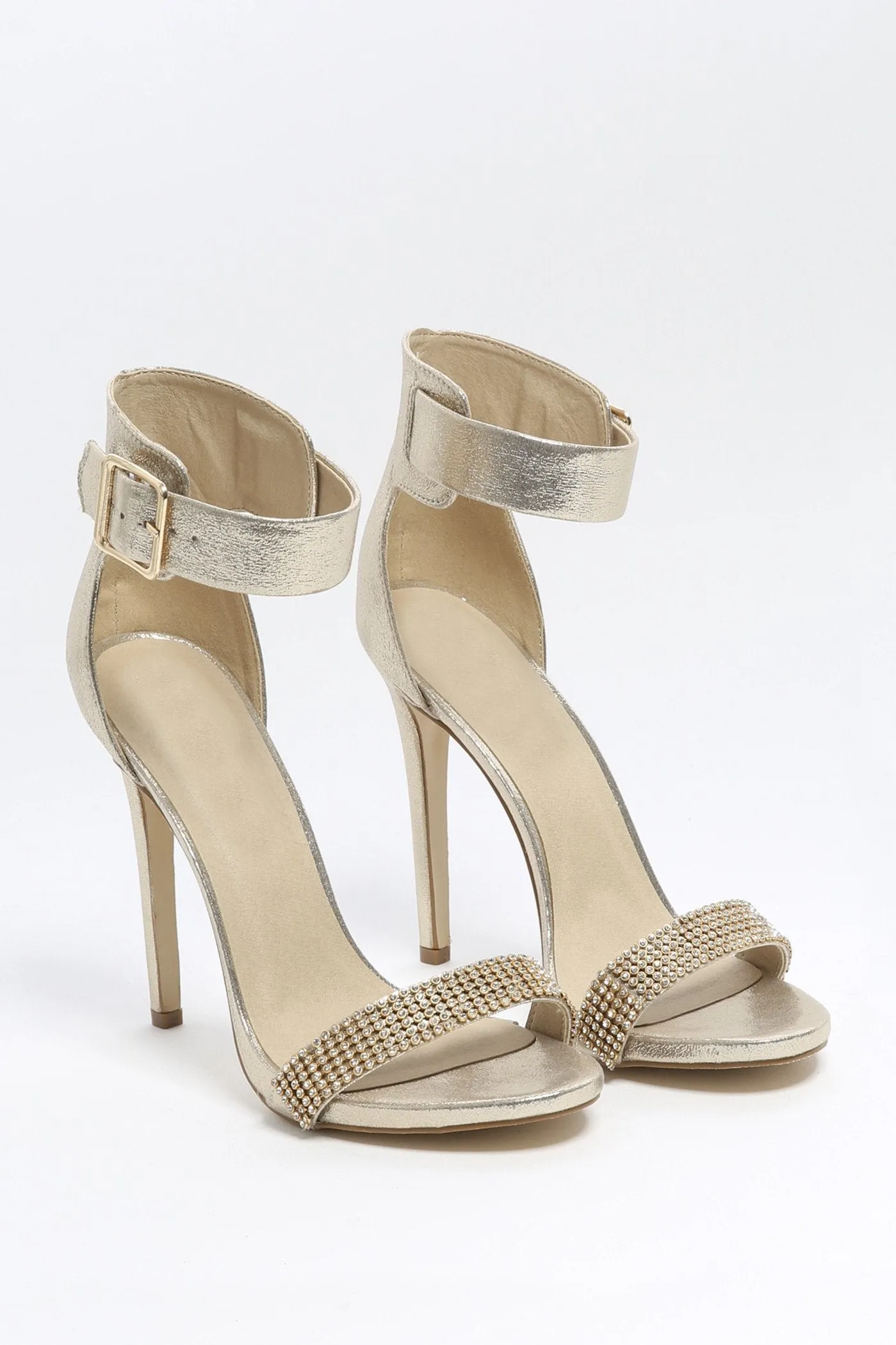 Gold Metallic Strappy High Heel Sandals