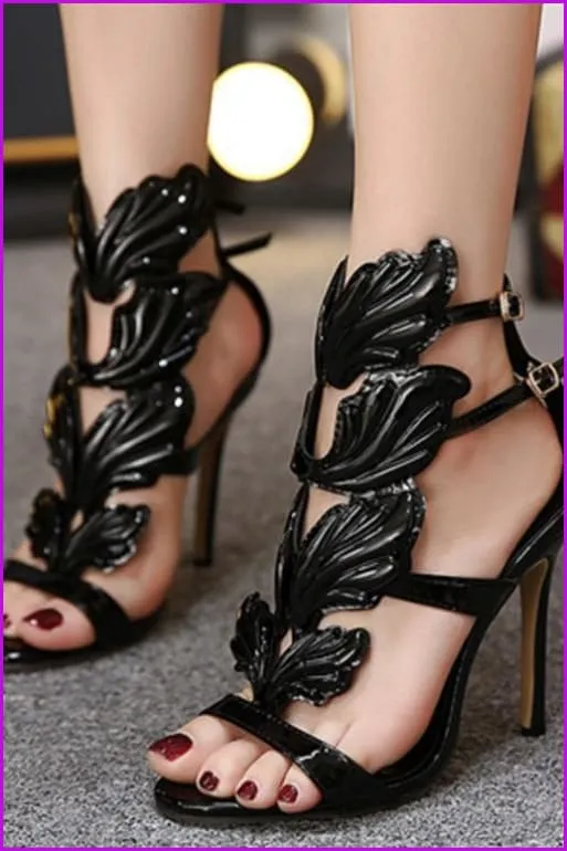 Gold/Black/Beige Elegant Wings High Heel Sandals F082