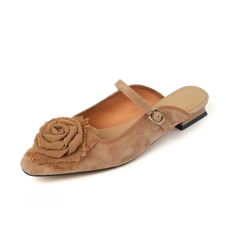 Gracia Flower Applique Suede Mule Slipper