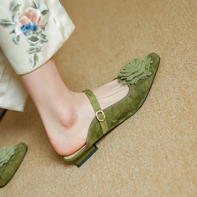 Gracia Flower Applique Suede Mule Slipper