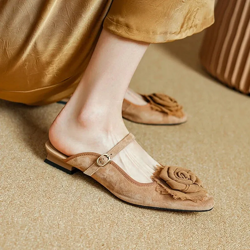 Gracia Flower Applique Suede Mule Slipper