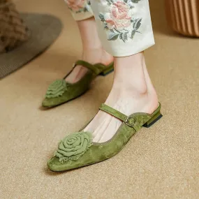 Gracia Flower Applique Suede Mule Slipper