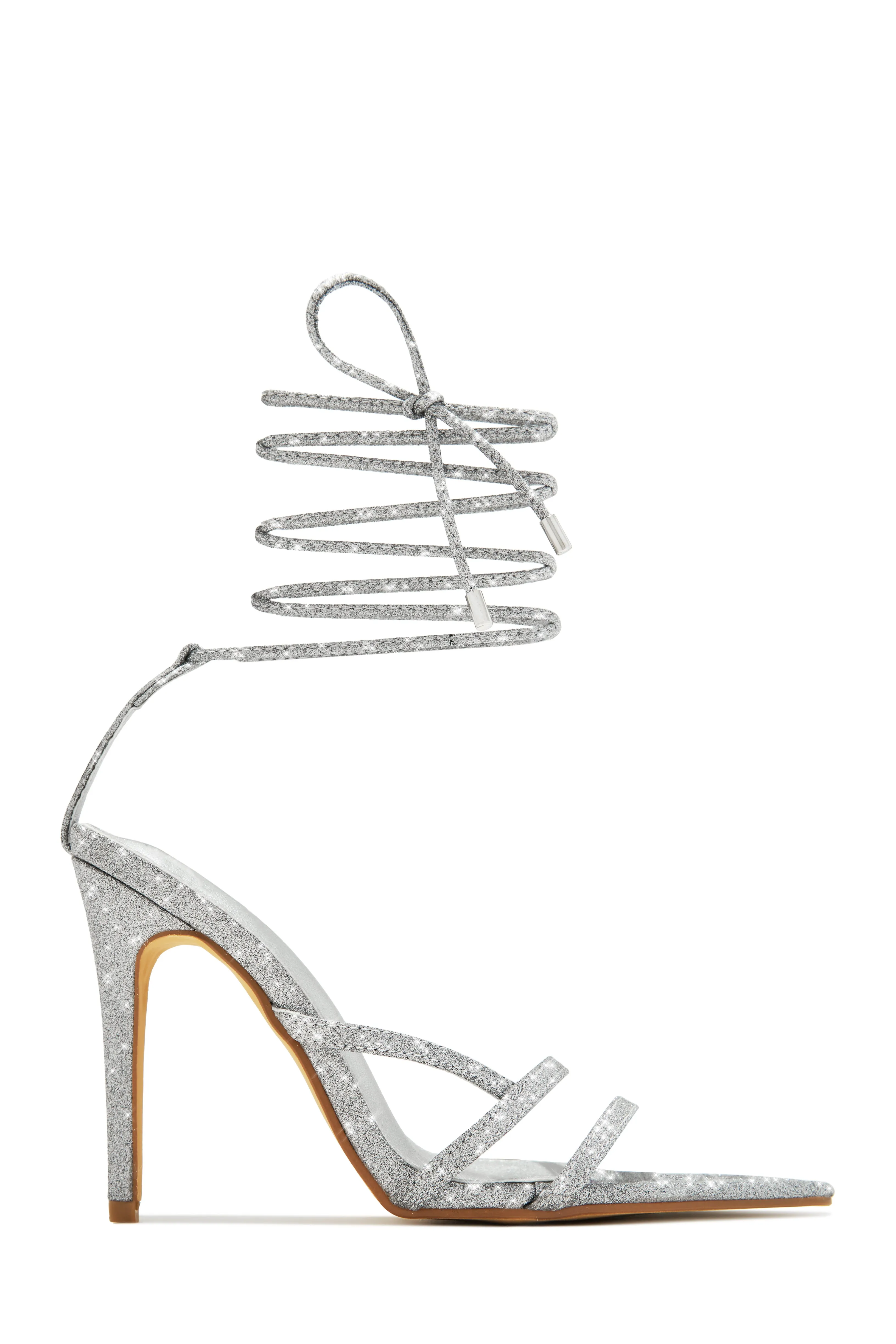 Kimana Glitter Lace Up Heels - Silver