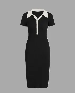 Knit Contrast Collar Rib Polo Black Dress