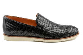 Maj Men's Woven Leather Loafers, Full Grain Leather Braided Loafers, Hybrid Loafer Dressy Sneakers in Black