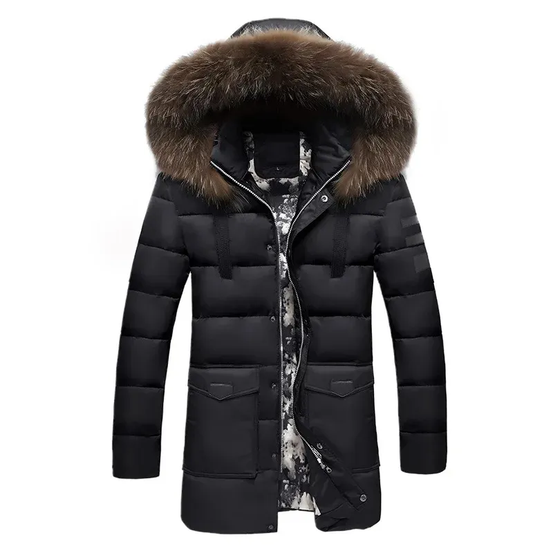 Men's parka winter jacket with fur hood and warm lining