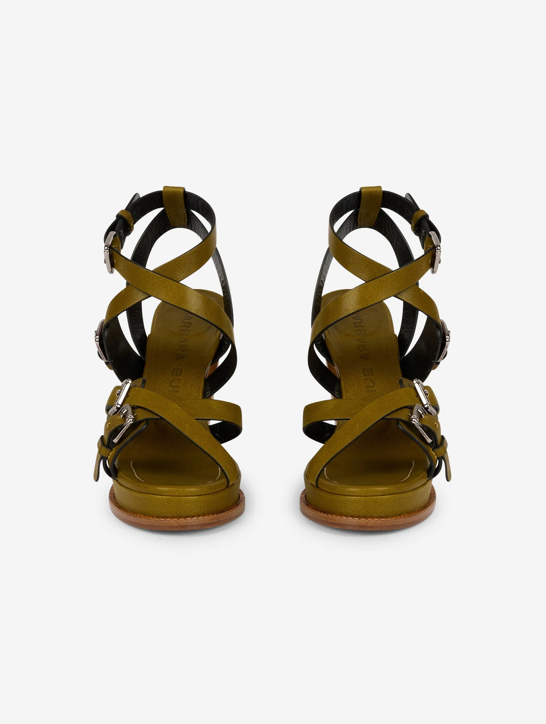 Olive leather platform sandals