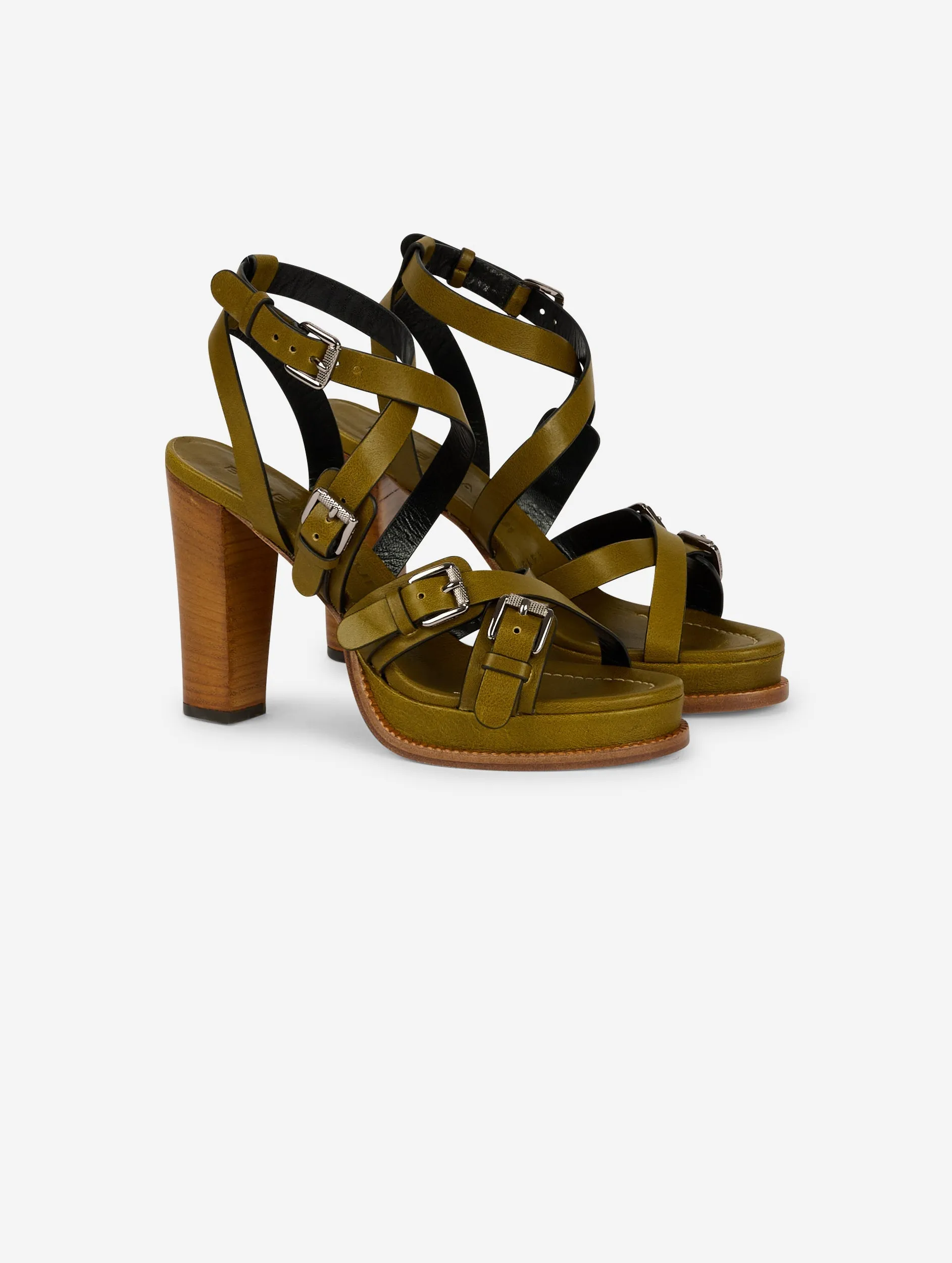 Olive leather platform sandals