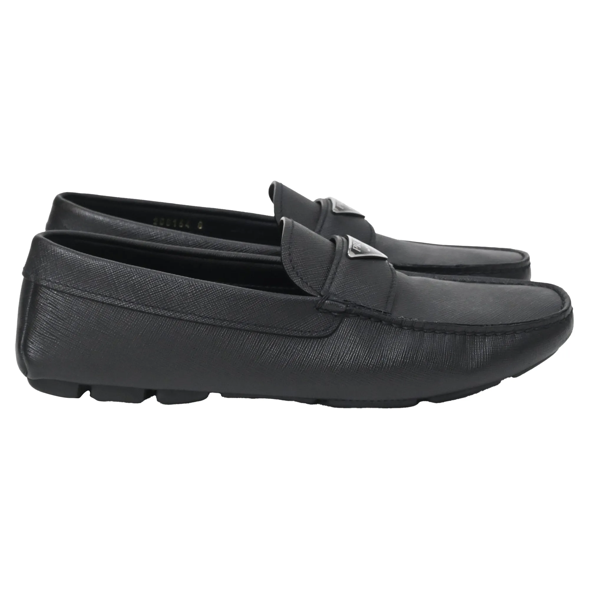 Prada Triangle-Logo Loafers in Black Saffiano Leather