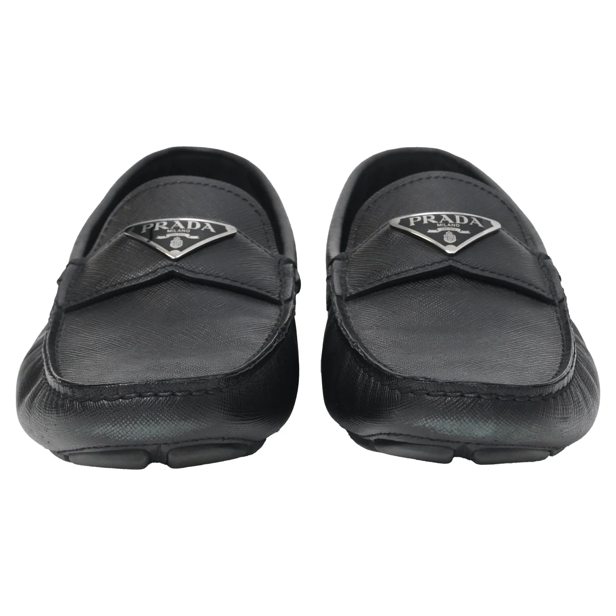 Prada Triangle-Logo Loafers in Black Saffiano Leather